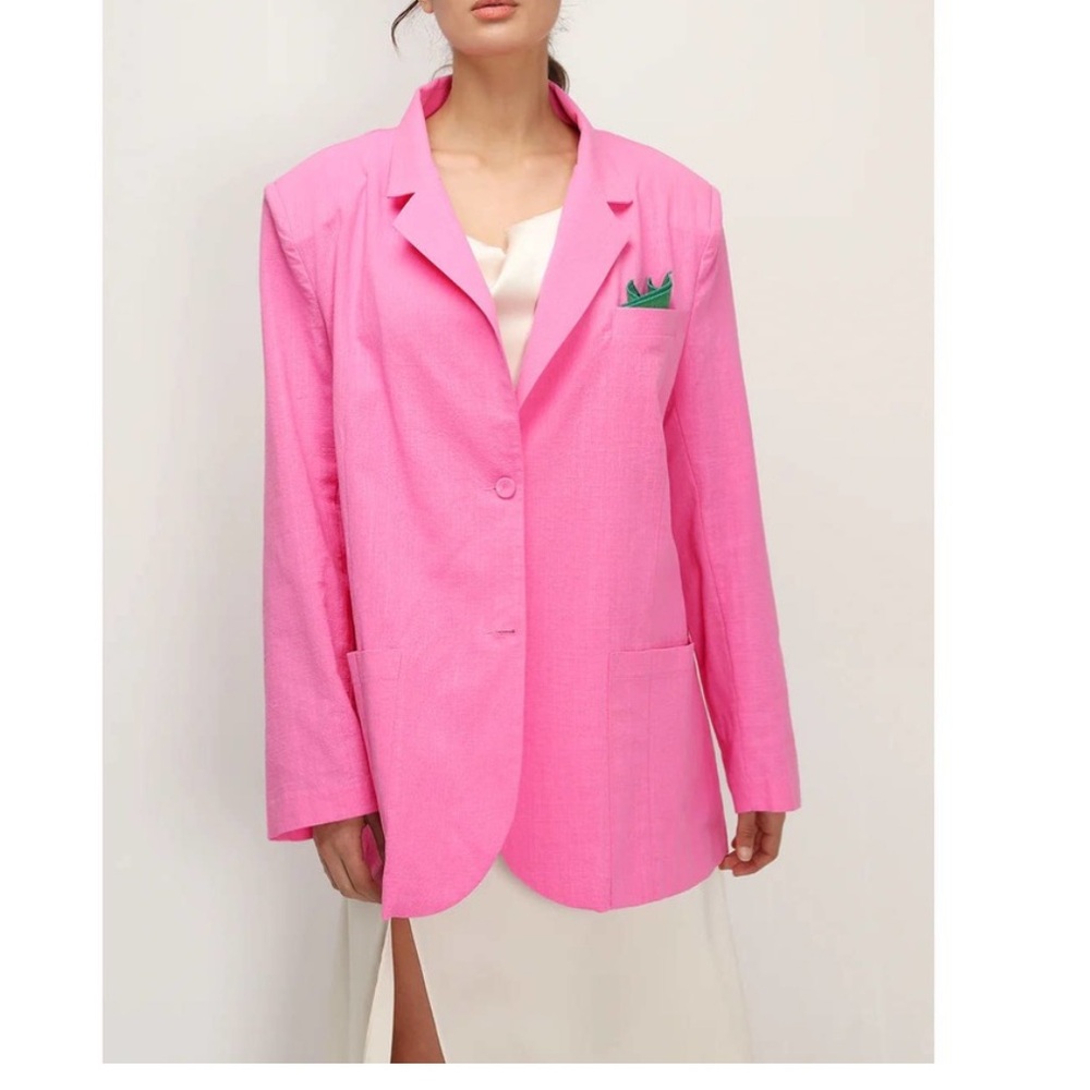 STORETS Briana Oversized Pink Boyfriend Handkerchief Cotton Blazer, Size S/M